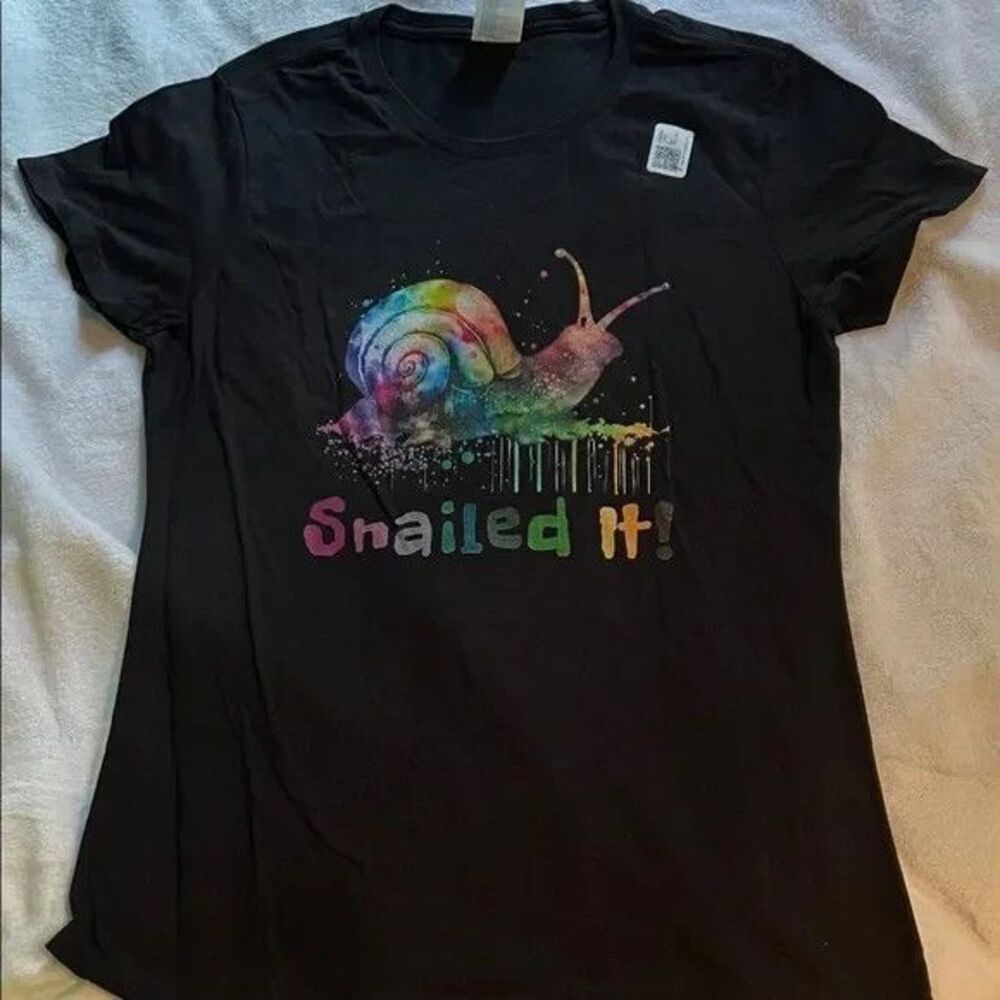 "Snailed It" Rainbow Black Graphic T-Shirt (Women's S) Size S New